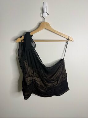 Torrid | Chiffon Flocked One Shoulder Top polka dot black size 0 (12)
